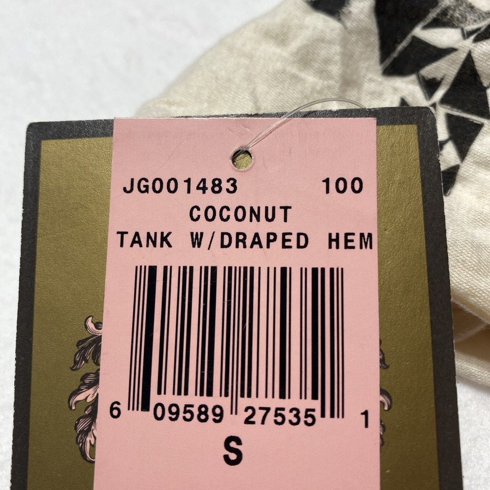 Juicy Couture Coconut Draped Hem Tank Top Small NWT Geometric Y2K Boho Festival - Picture 7 of 7